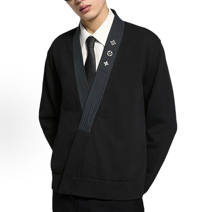lv louis vuitton x nigo mixed emblem wrap knit cardigan